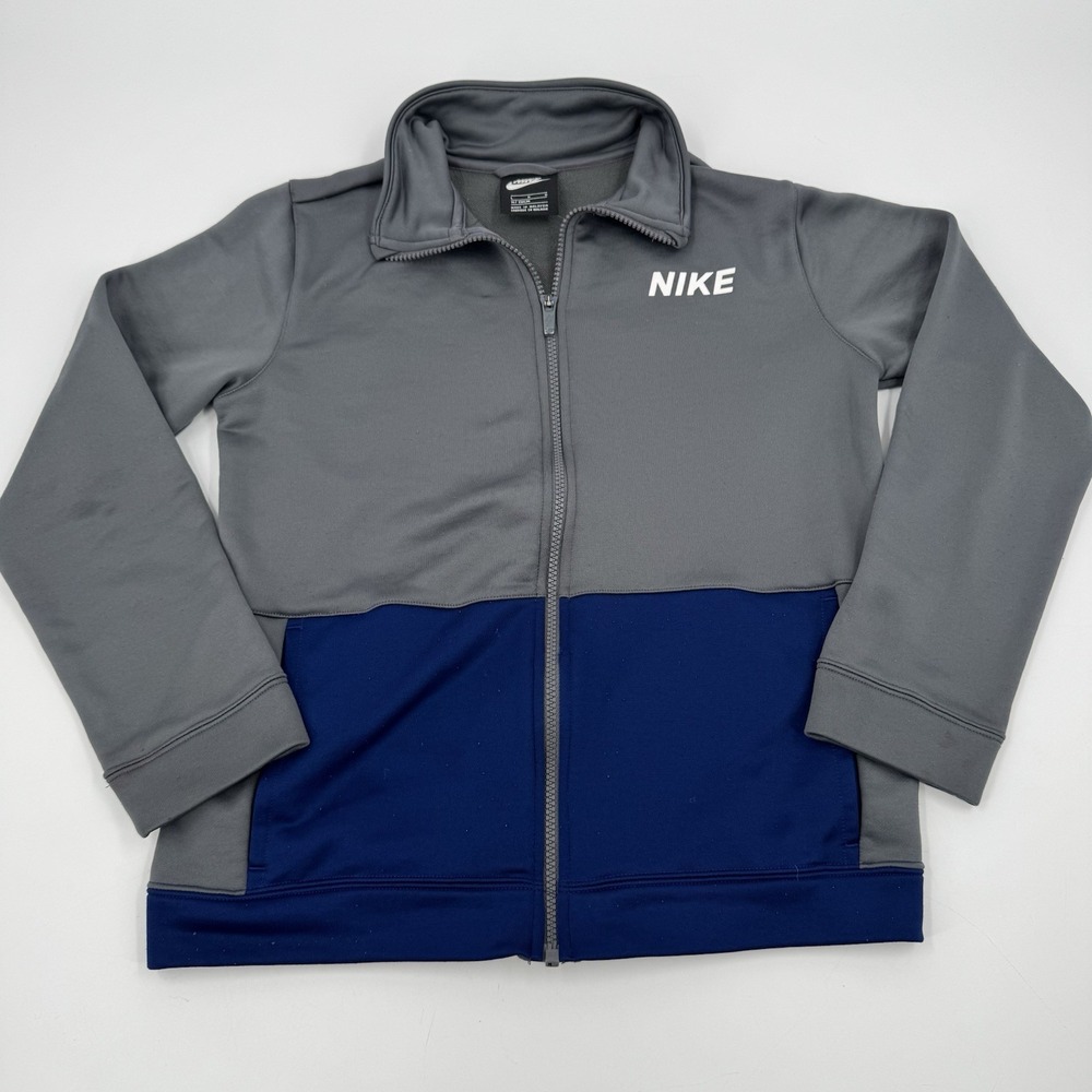 Nike Jacket Boys Large Gray Blue Sweatshirt Track Suit Coat Warm Up Swoosh Youth